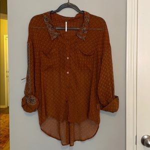 Free People Peasant Blouse Button Down